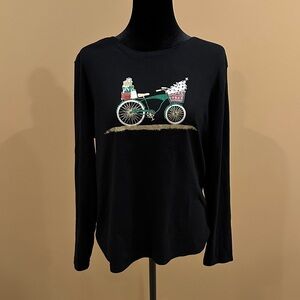 Karen Scott Black Long Sleeve Top with Bicycle Design
